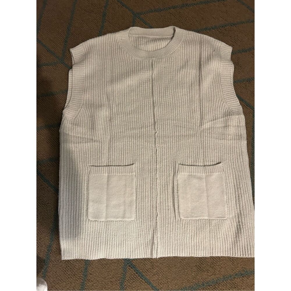NEW Gray Crew Neck Sweater Pockets Knit Vest Dress 1X